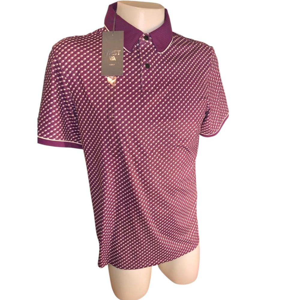 Men's VRST Golf L Black Cherry White Patterned Polo Shirt f45
